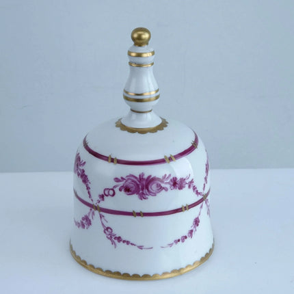 c1900 Carl Thieme Dresden Porcelain Dinner Bell with Hand Painted Puce Decoratio - Estate Fresh Austin