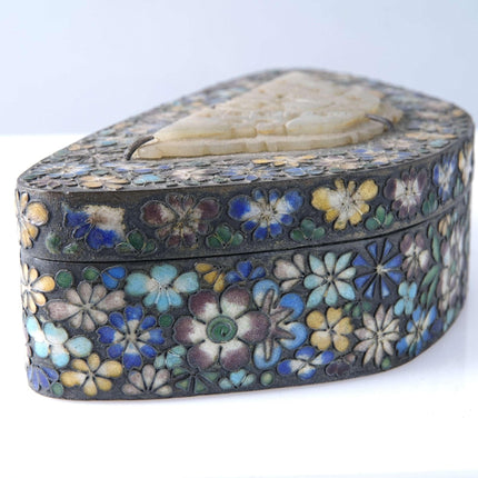 c1900 Chinese Cloisonne Box with Stone Inset on lid - Estate Fresh Austin