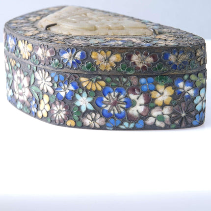 c1900 Chinese Cloisonne Box with Stone Inset on lid - Estate Fresh Austin