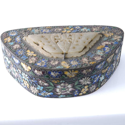 c1900 Chinese Cloisonne Box with Stone Inset on lid - Estate Fresh Austin