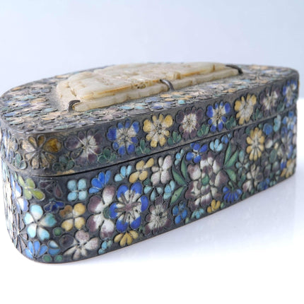 c1900 Chinese Cloisonne Box with Stone Inset on lid - Estate Fresh Austin