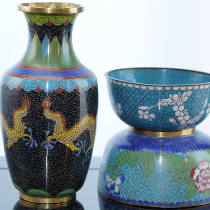 c1900 Chinese Republic Period Cloisonne collection 5pc - Estate Fresh Austin