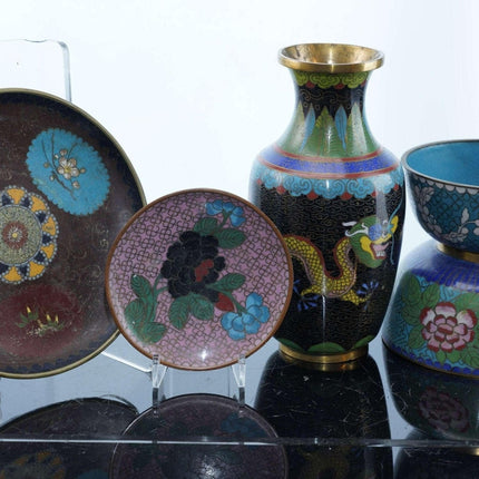 c1900 Chinese Republic Period Cloisonne collection 5pc - Estate Fresh Austin