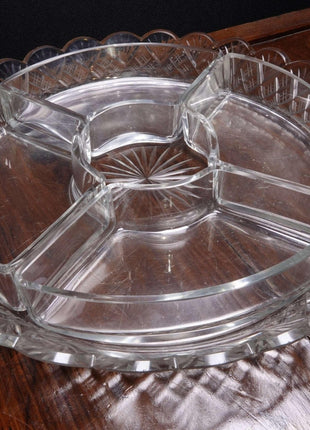 c1900 Cut Crystal Snack/Relish Serving Dish With Original Inserts - Estate Fresh Austin