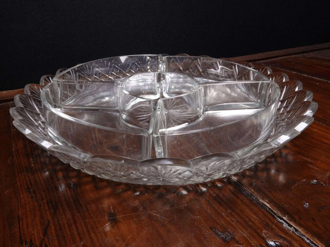 c1900 Cut Crystal Snack/Relish Serving Dish With Original Inserts - Estate Fresh Austin