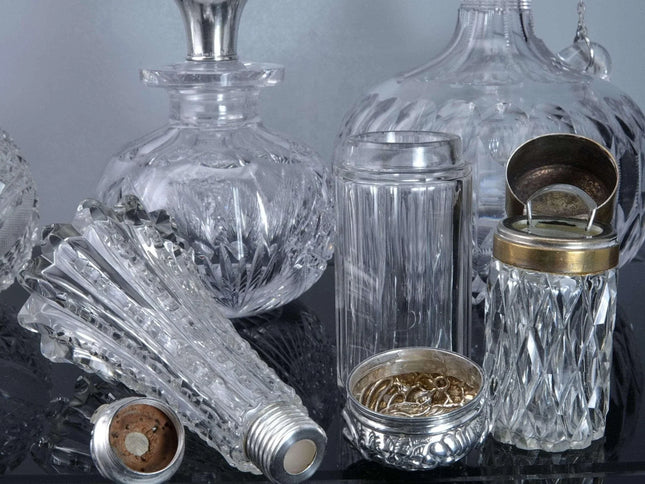 c1900 Cut Glass Sterling Mounted Scent Bottle lot - Estate Fresh Austin
