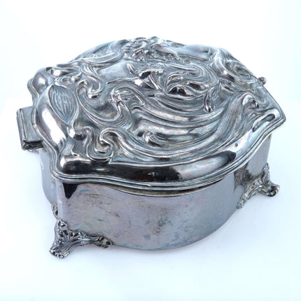 c1900 Derby Silver Company Art Nouveau Jewelry Casket with Woman Silver Plated - Estate Fresh Austin