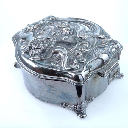 c1900 Derby Silver Company Art Nouveau Jewelry Casket with Woman Silver Plated - Estate Fresh Austin