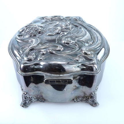 c1900 Derby Silver Company Art Nouveau Jewelry Casket with Woman Silver Plated - Estate Fresh Austin