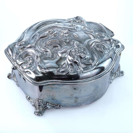 c1900 Derby Silver Company Art Nouveau Jewelry Casket with Woman Silver Plated - Estate Fresh Austin