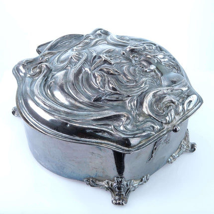 c1900 Derby Silver Company Art Nouveau Jewelry Casket with Woman Silver Plated - Estate Fresh Austin