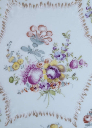 c1900 Dresden Flowers Cake Plate with handles - Estate Fresh Austin