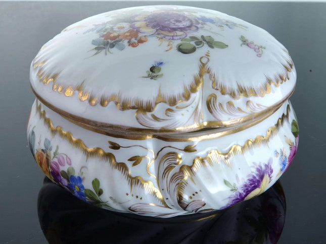 c1900 Dresden Porcelain Covered Box Hand Painted with Heavy gold - Estate Fresh Austin
