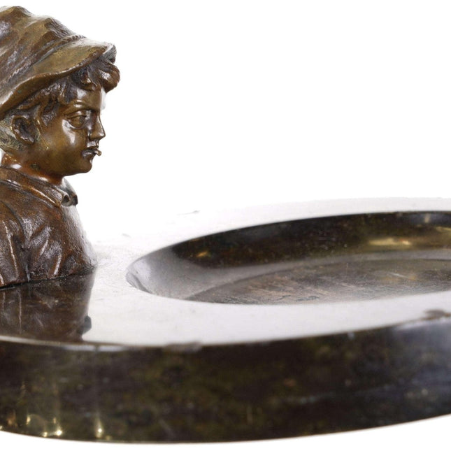 c1900 Echte Bronce Austrian Bronze Boy marble ashtray - Estate Fresh Austin