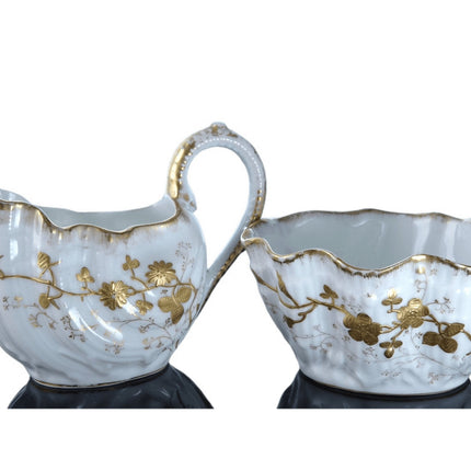 c1900 Elite Limoges Raised Gold Shell Form Creamer and Sugar - Estate Fresh Austin