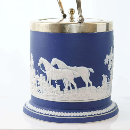 c1900 Equestrian/ scene Adams Jasperware biscuit barrel - Estate Fresh Austin
