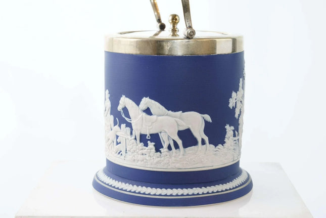 c1900 Equestrian/ scene Adams Jasperware biscuit barrel - Estate Fresh Austin