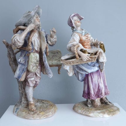 c1900 Ernst Bohne German Porcelain Figures Antique Dealers Beggar and Barmaid Co - Estate Fresh Austin