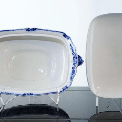 c1900 Ford & Sons Weir Flow Blue Covered vegetable dish - Estate Fresh Austin