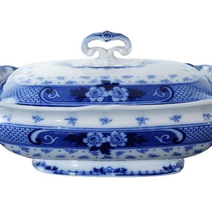 c1900 Ford & Sons Weir Flow Blue Covered vegetable dish - Estate Fresh Austin