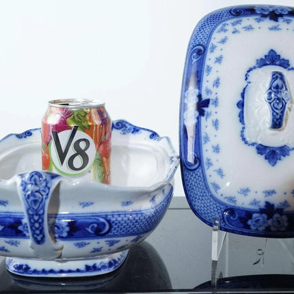 c1900 Ford & Sons Weir Flow Blue Covered vegetable dish - Estate Fresh Austin