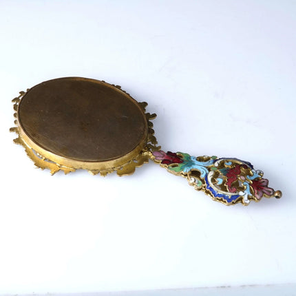 c1900 French Champleve Diminutive Mirror for pendant or child - Estate Fresh Austin