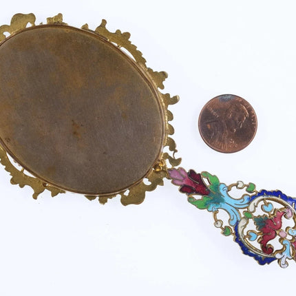 c1900 French Champleve Diminutive Mirror for pendant or child - Estate Fresh Austin