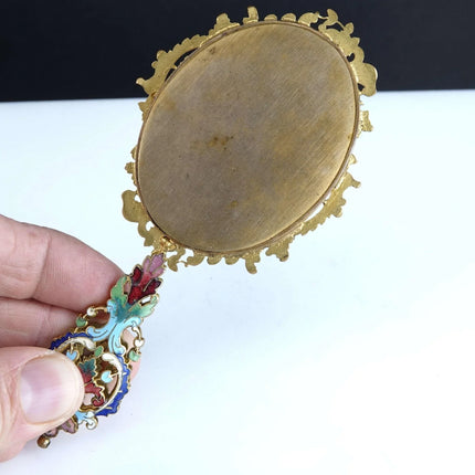 c1900 French Champleve Diminutive Mirror for pendant or child - Estate Fresh Austin