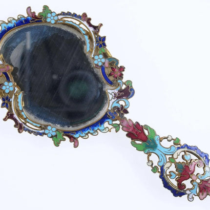 c1900 French Champleve Diminutive Mirror for pendant or child - Estate Fresh Austin