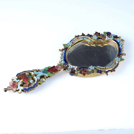 c1900 French Champleve Diminutive Mirror for pendant or child - Estate Fresh Austin