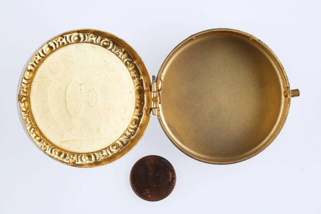 c1900 Gilt Metal Collar Buttons Trinket box - Estate Fresh Austin