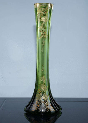 c1900 Green Moser gold enamel art glass vase - Estate Fresh Austin