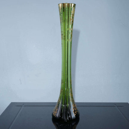 c1900 Green Moser gold enamel art glass vase - Estate Fresh Austin