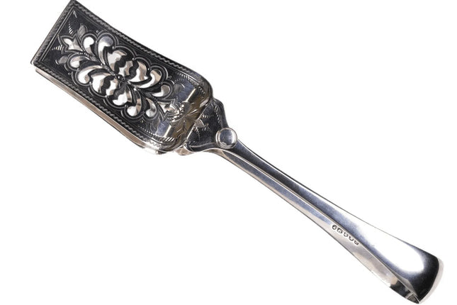 c1900 Hand Engraved Silver Plate Asparagus Tongs - Estate Fresh Austin