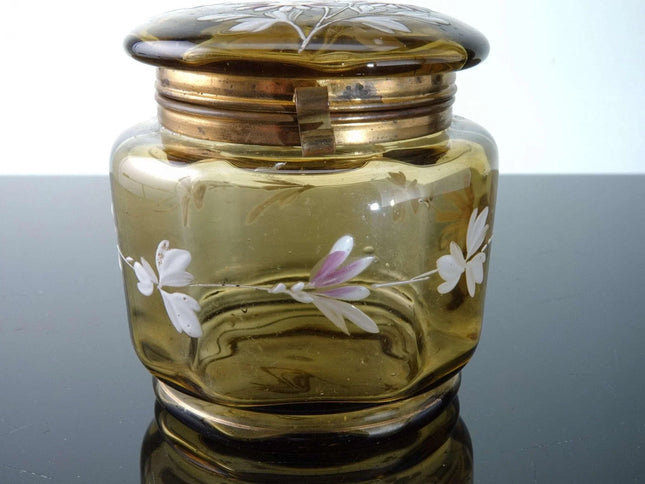 c1900 Hand painted art glass dresser jar - Estate Fresh Austin
