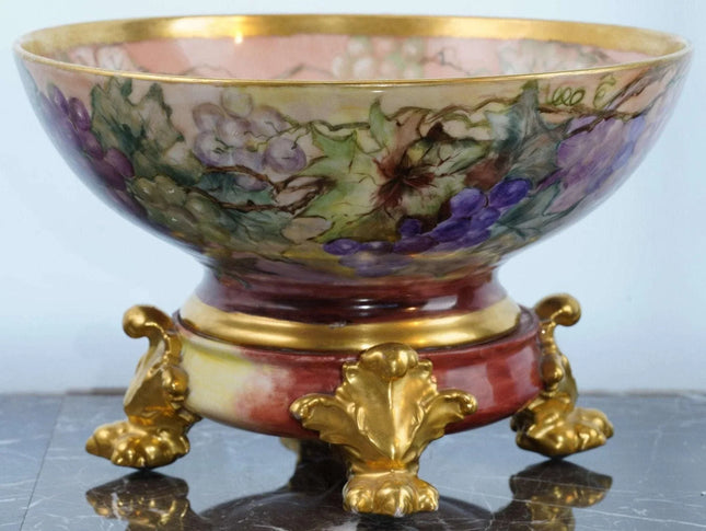 c1900 Hand Painted Limoges Punch bowl w/ Stand - Estate Fresh Austin