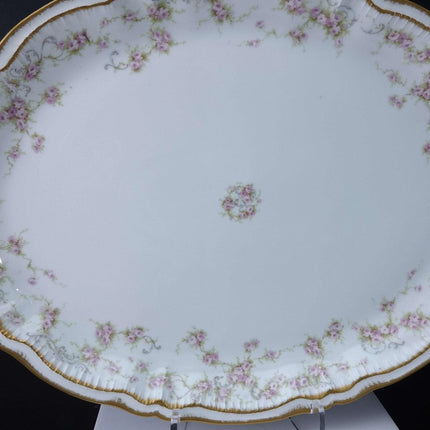 c1900 Haviland Schleiger 340 18.75" Platter Double Gold Pink roses Blue Scrolls - Estate Fresh Austin