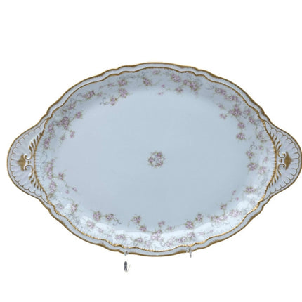 c1900 Haviland Schleiger 340 18.75" Platter Double Gold Pink roses Blue Scrolls - Estate Fresh Austin