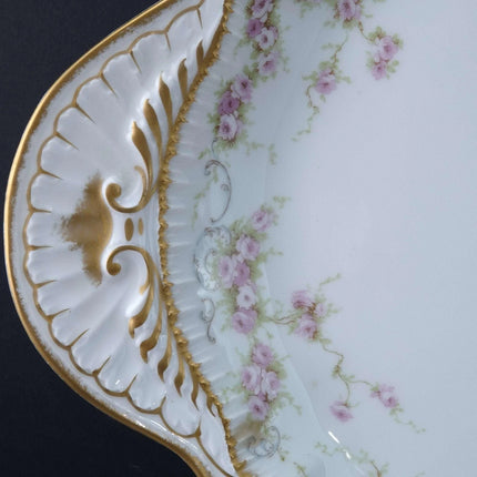 c1900 Haviland Schleiger 340 18.75" Platter Double Gold Pink roses Blue Scrolls - Estate Fresh Austin
