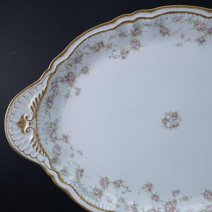 c1900 Haviland Schleiger 340 18.75" Platter Double Gold Pink roses Blue Scrolls - Estate Fresh Austin