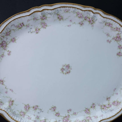 c1900 Haviland Schleiger 340 18.75" Platter Double Gold Pink roses Blue Scrolls - Estate Fresh Austin