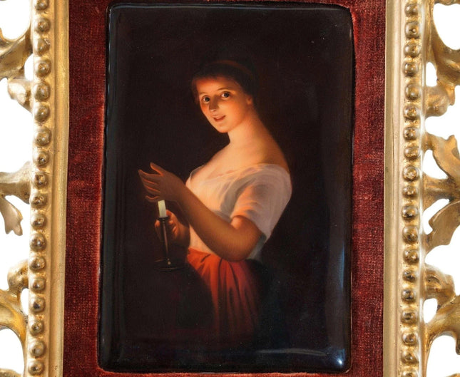 C1900 Hutschenreuther Porcelain Plaque "Gute Nacht" (Good Night) after Georg Hom - Estate Fresh Austin