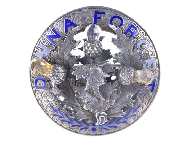c1900 James Aitchison Scottish Sterling Enamel Pin Dinna Forget with citrine/ame - Estate Fresh Austin