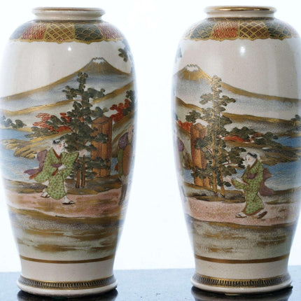 c1900 Japanese Meiji Satsuma Mirrored Pair of vases - Estate Fresh Austin