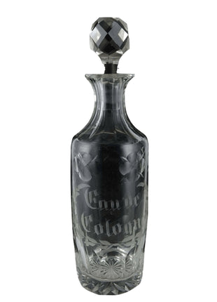 c1900 Large French Cut Glass Perfume Bottle Etched Eau De Cologne - Estate Fresh Austin