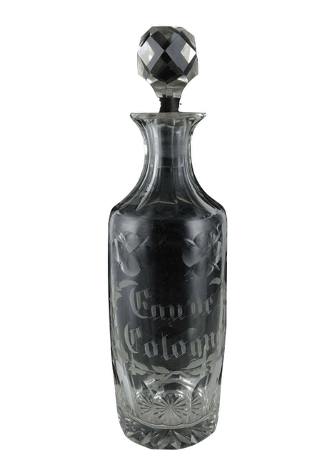 c1900 Large French Cut Glass Perfume Bottle Etched Eau De Cologne - Estate Fresh Austin