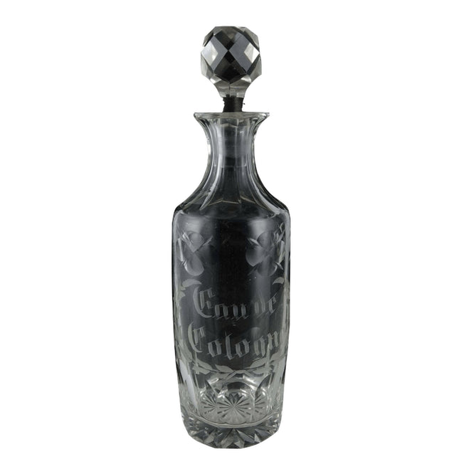 c1900 Large French Cut Glass Perfume Bottle Etched Eau De Cologne - Estate Fresh Austin