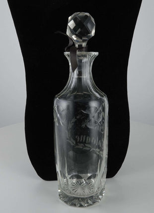 c1900 Large French Cut Glass Perfume Bottle Etched Eau De Cologne - Estate Fresh Austin