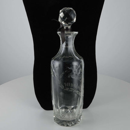 c1900 Large French Cut Glass Perfume Bottle Etched Eau De Cologne - Estate Fresh Austin