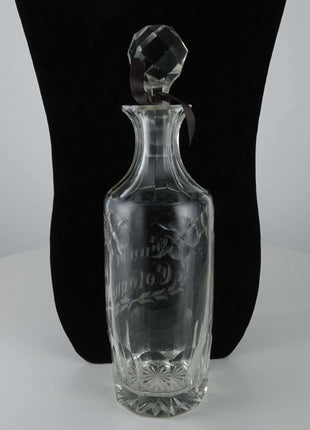 c1900 Large French Cut Glass Perfume Bottle Etched Eau De Cologne - Estate Fresh Austin